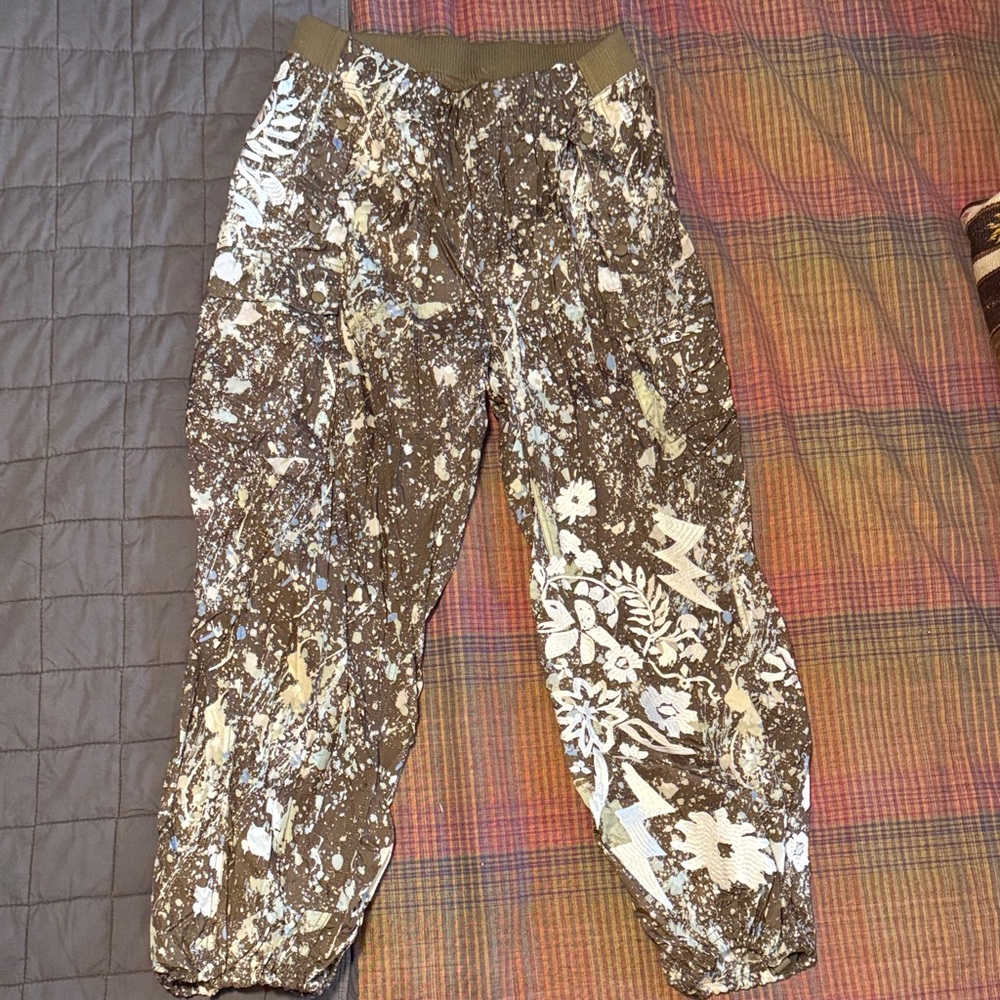 Free People Olive Floral Splatter Jogger Pants